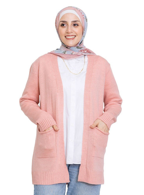 Pink Basic Pocket Cardigan - Khotwh